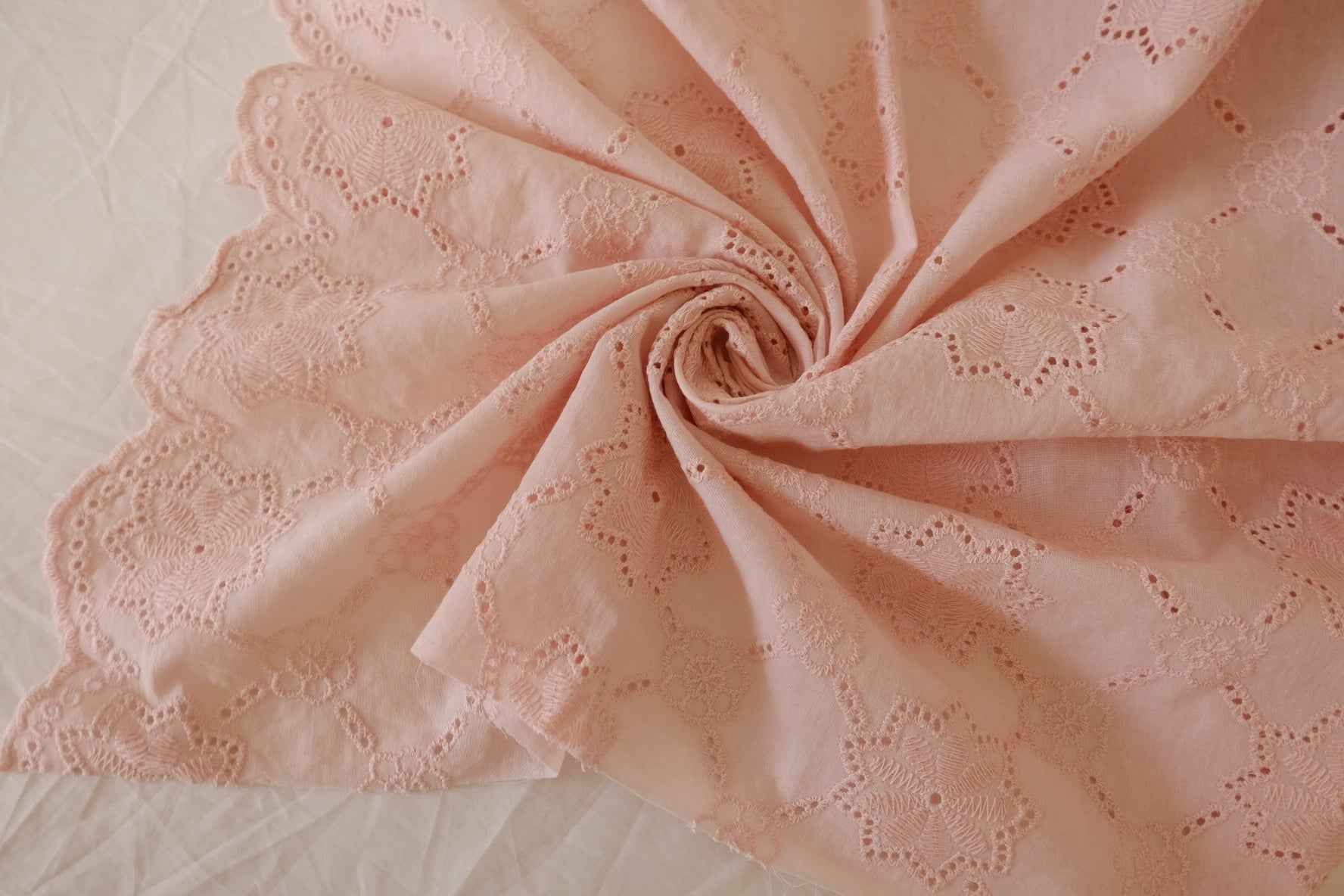 Blush Pink Embroidered Cotton Eyelet Fabric – 2.2 yd