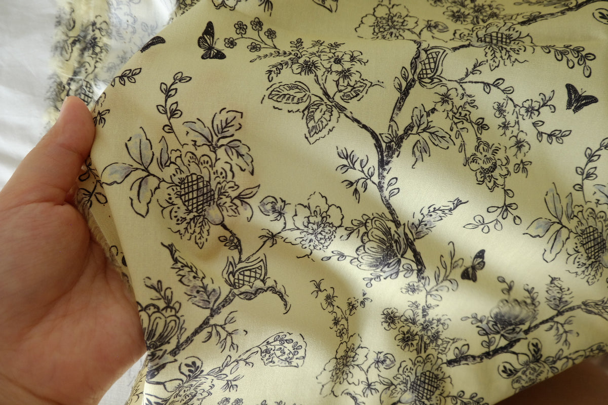 Butter Yellow Botanical Cotton Lawn – 2.2 yd