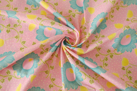 Pink Blue Floral Cotton Cloth — 2.19 yd
