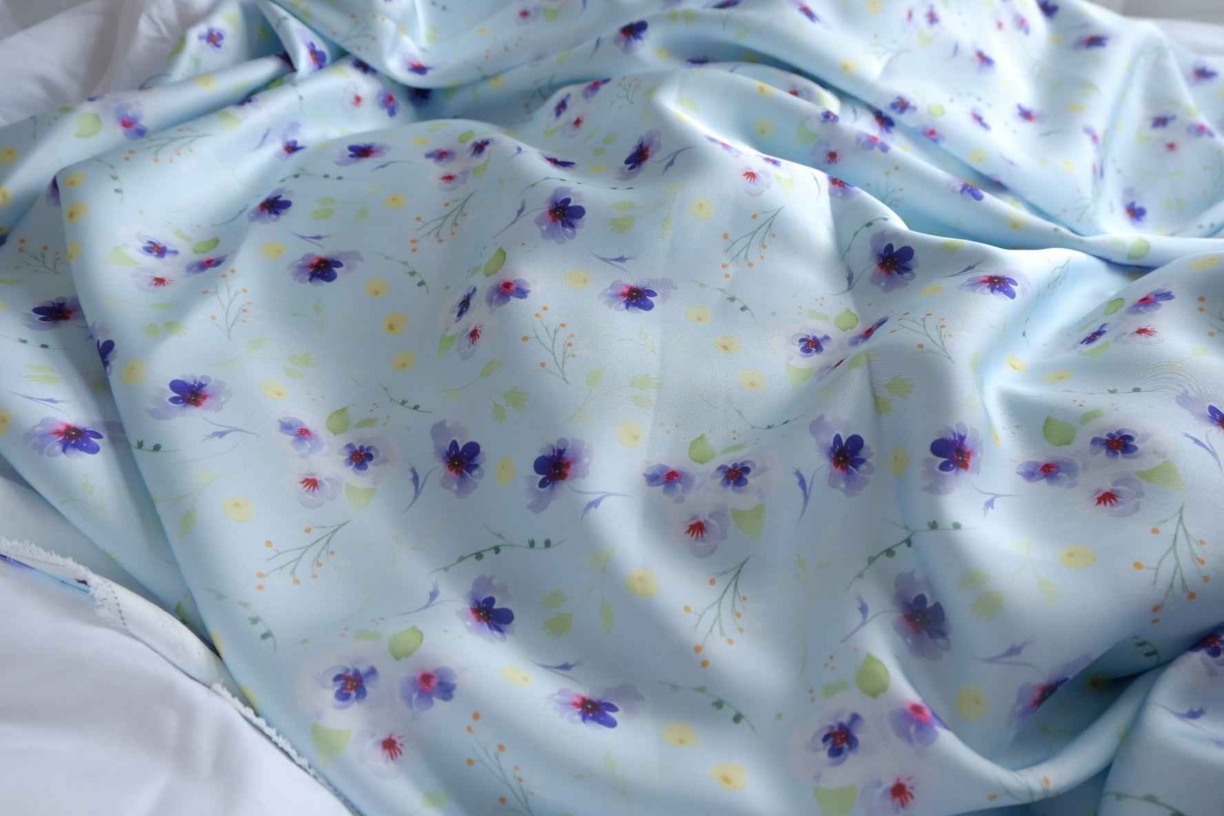 Blue Floral Acetate-Look Heavy Satin Fabric - 3.28 yd