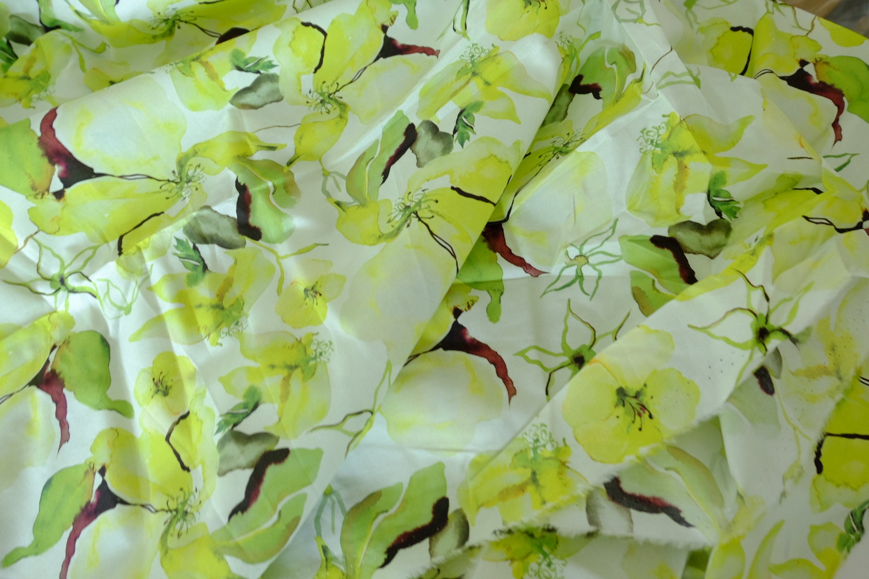 Lemon Garden Watercolor Floral Cotton Lawn Fabric  – 2.62 yd