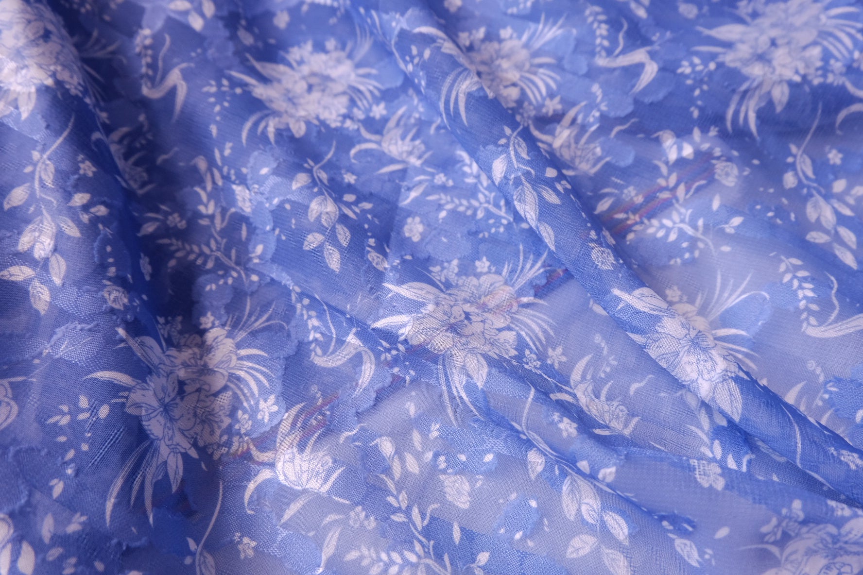 Blue Floral Sheer Chiffon Fabric - 3.28 yd