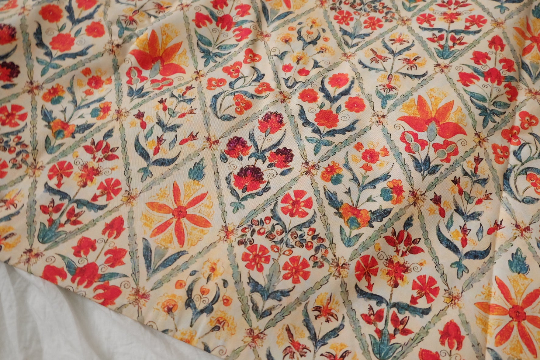 Vintage Tile Floral Cotton Twill Fabric — 1.64 yd