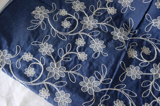 Floral Embroidered Cotton Denim – 2.2 yd