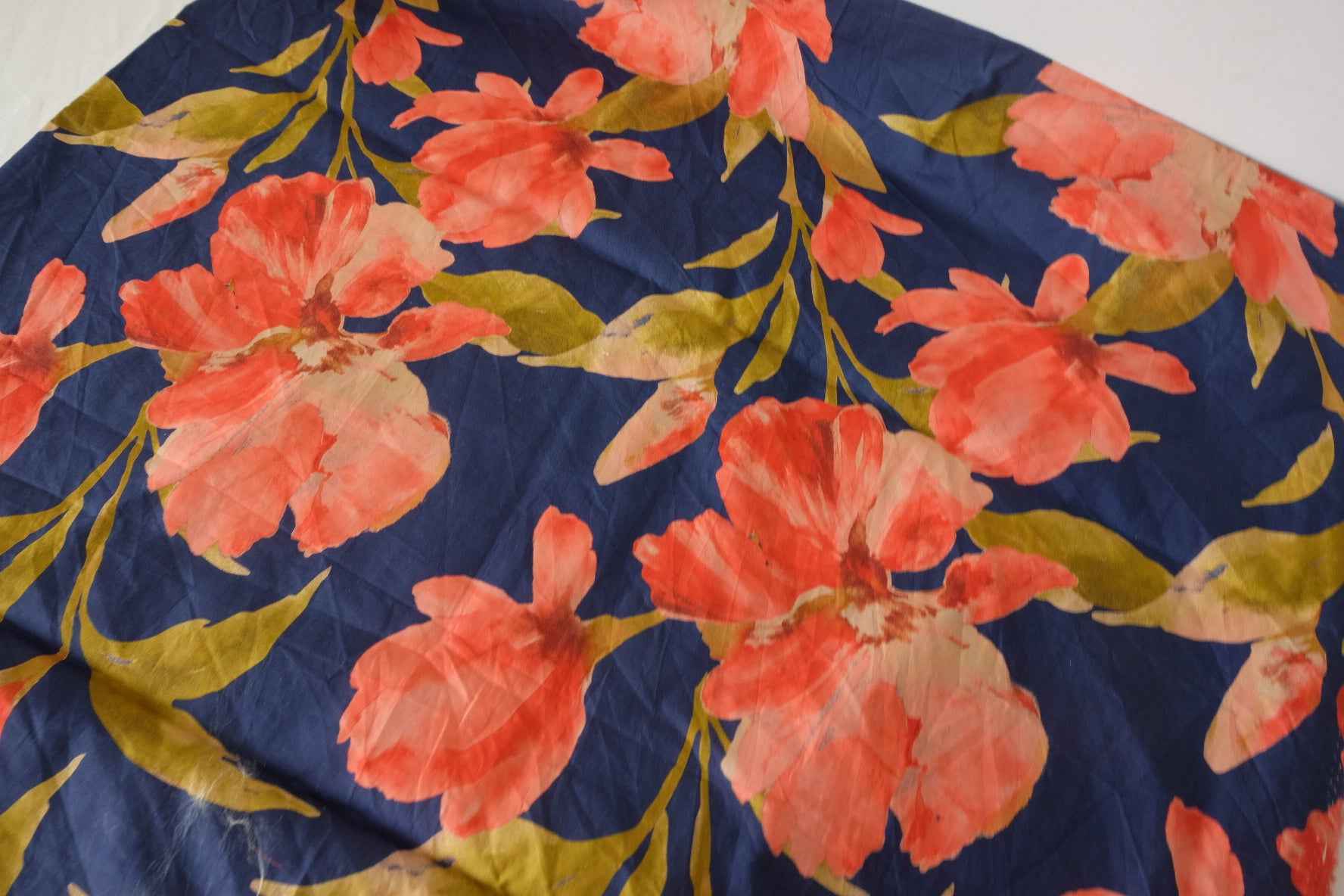Navy Coral Floral Cotton Poplin Fabric – 3.3 yd
