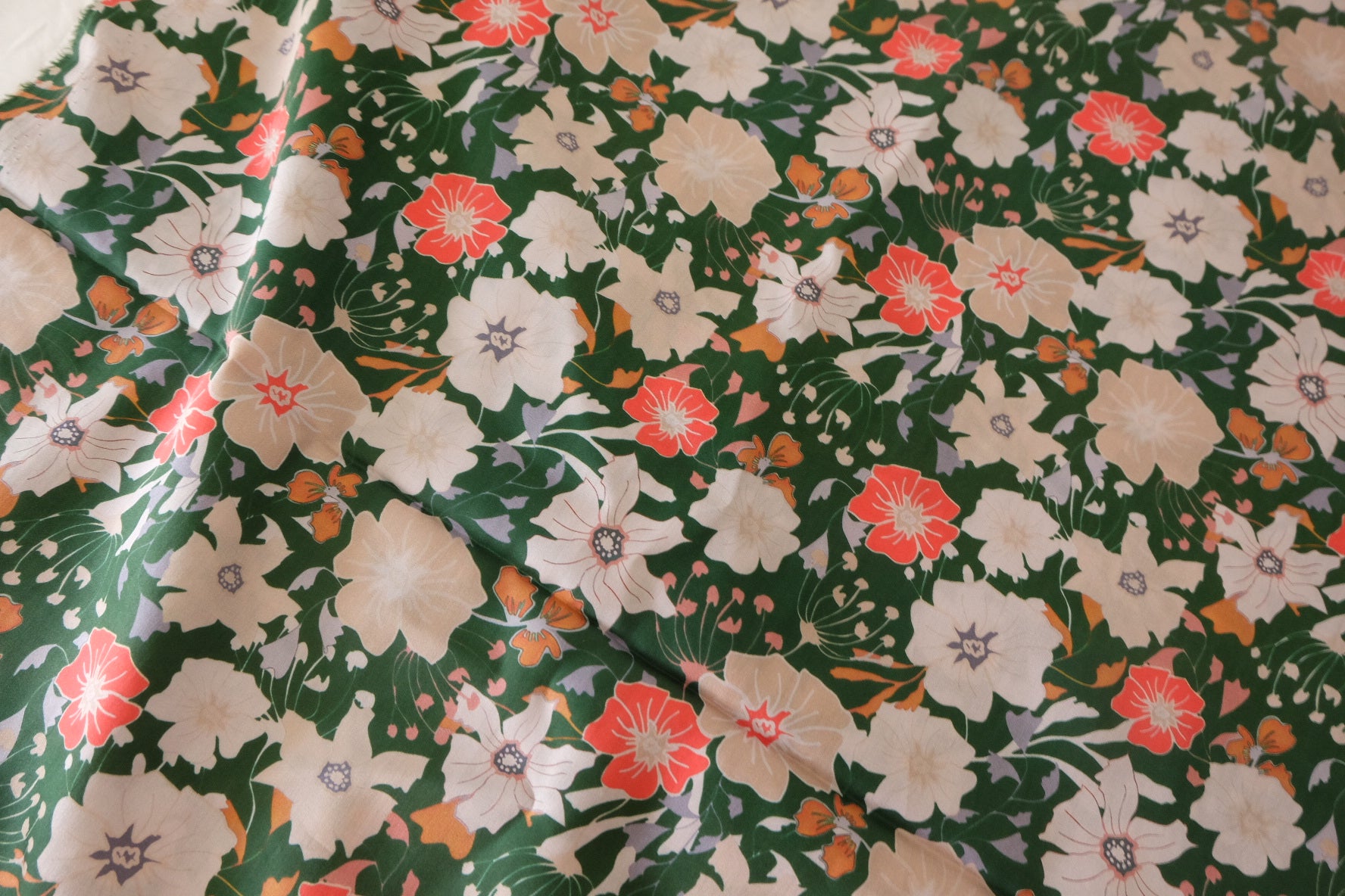 Dark Green Floral Cotton Lawn Fabric – 2.2 yd