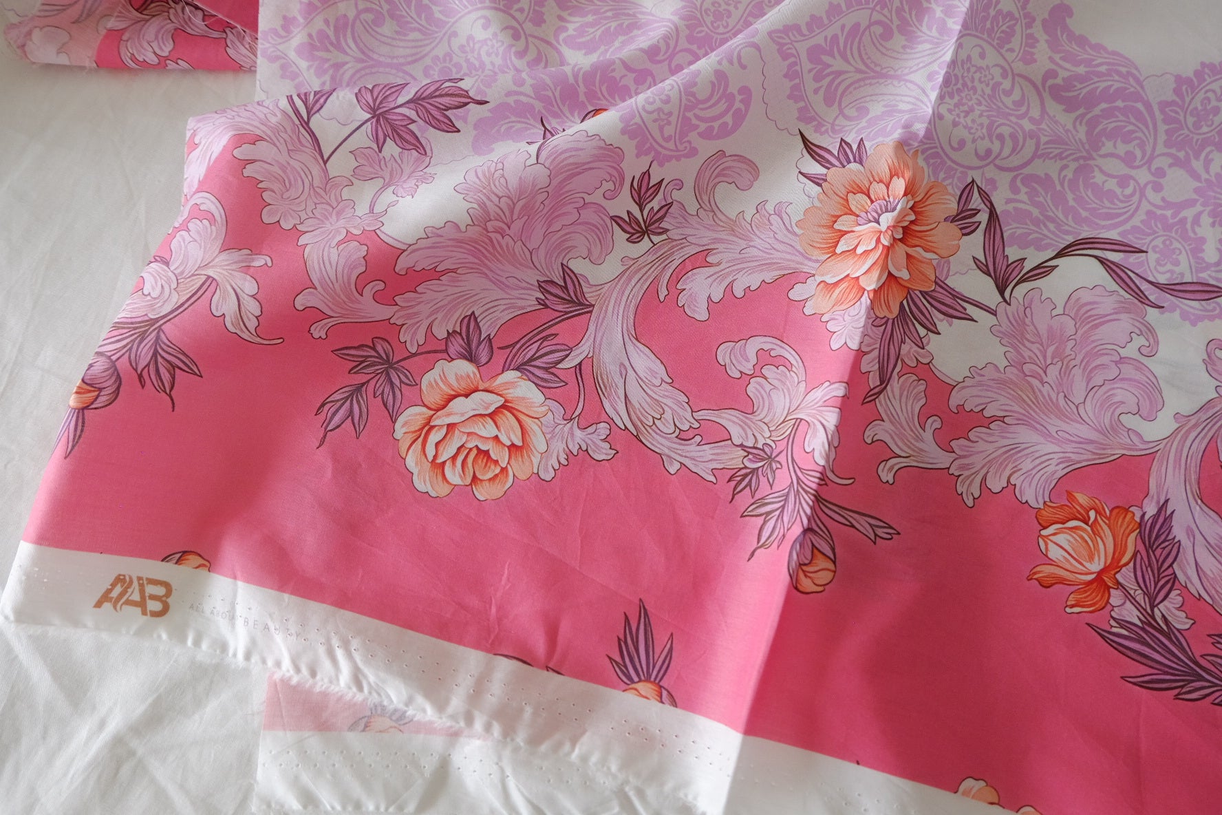 Pink Baroque Stripe Cotton Lawn Placement Fabric – 1 yd