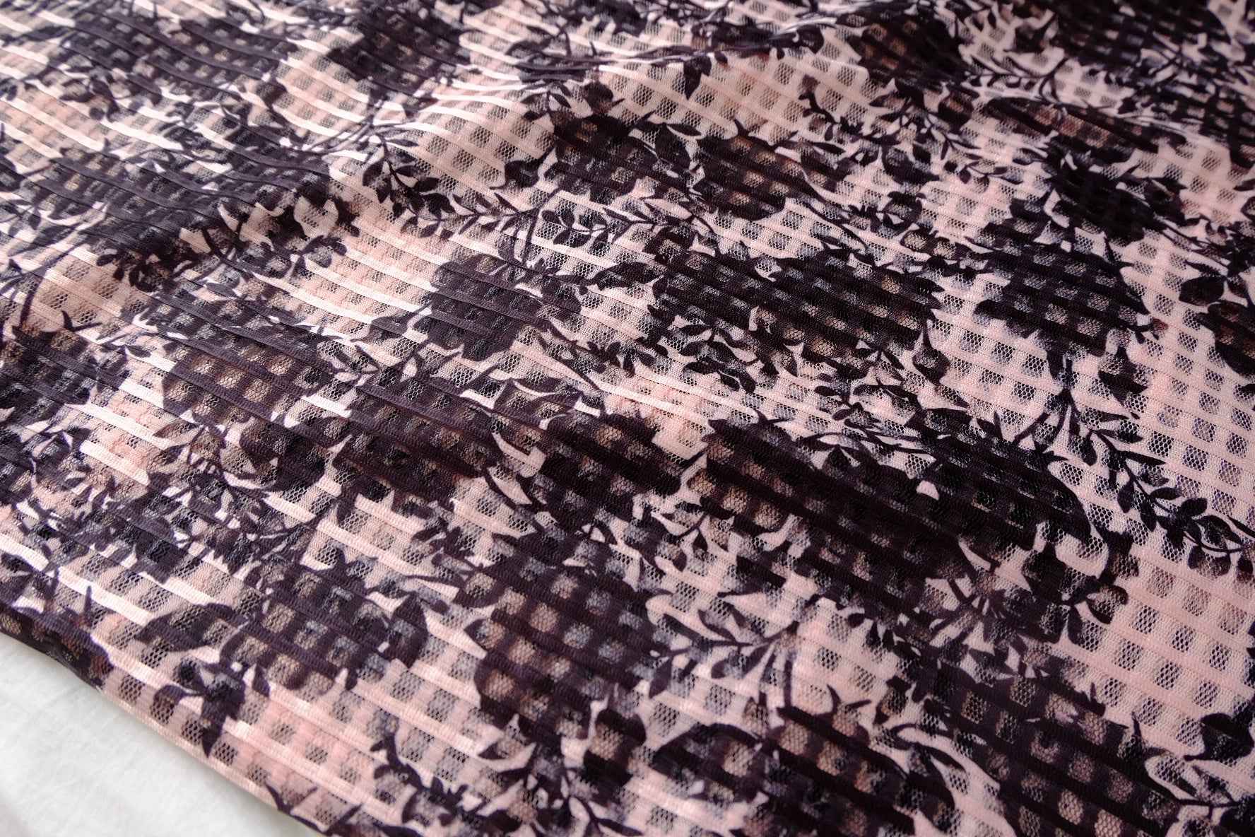 Black Floral Check Printed Mesh Fabric - 2.52 yd