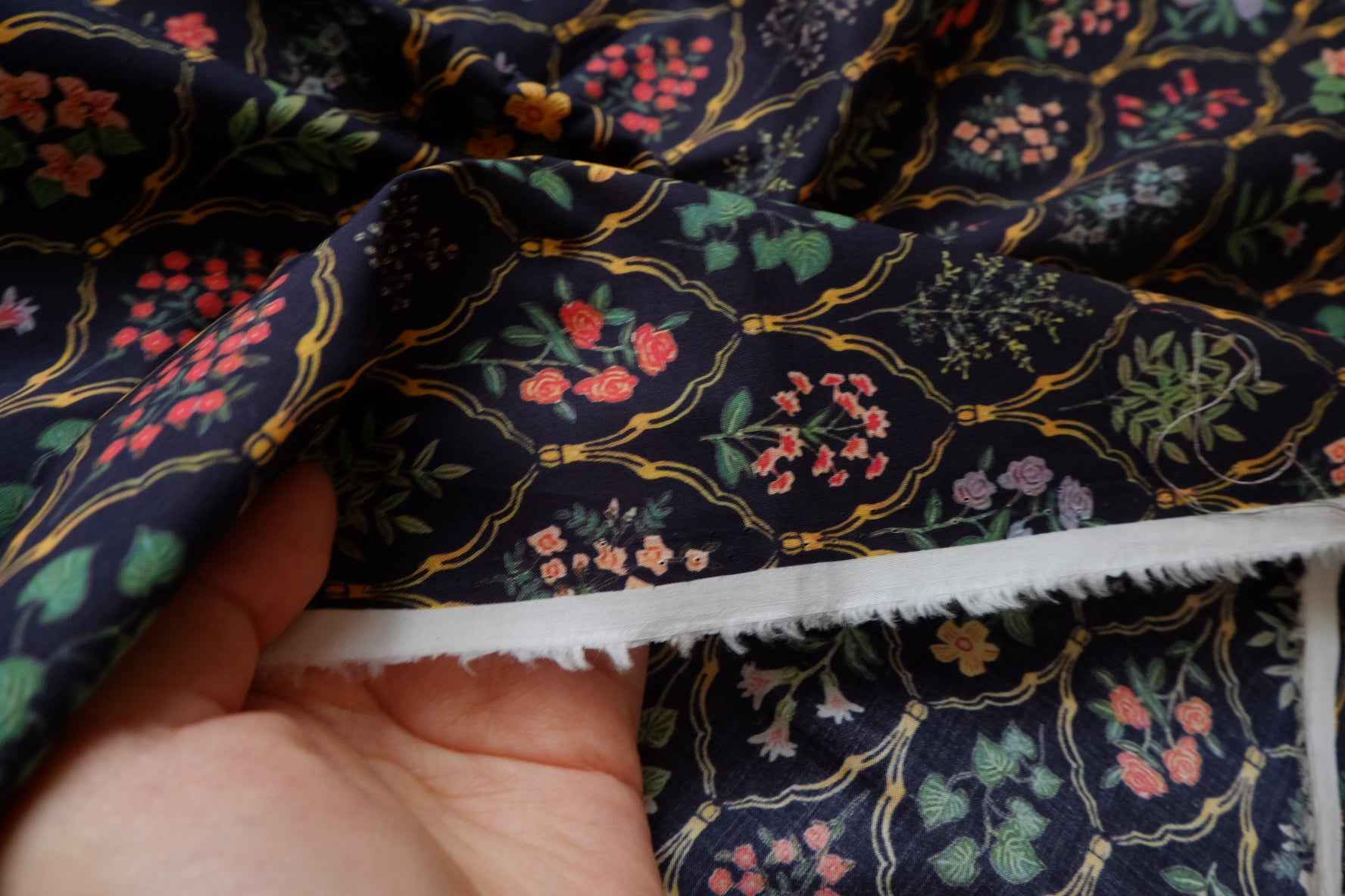 Botanical Lattice Cotton Poplin Fabric, Crisp High-Density Dress Weight, 3.28 Yards