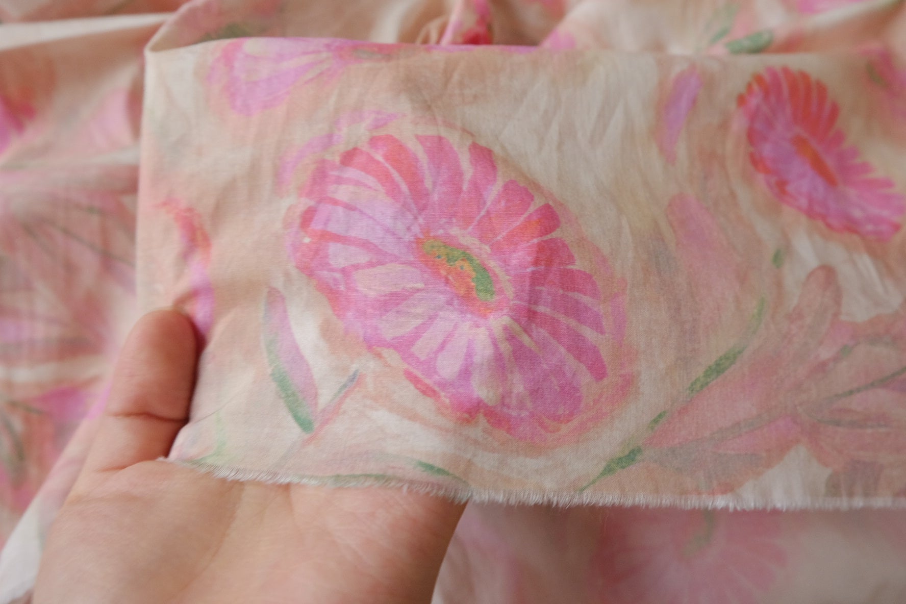 Soft Pink Watercolor Cotton Lawn Fabric — 2.19 yd
