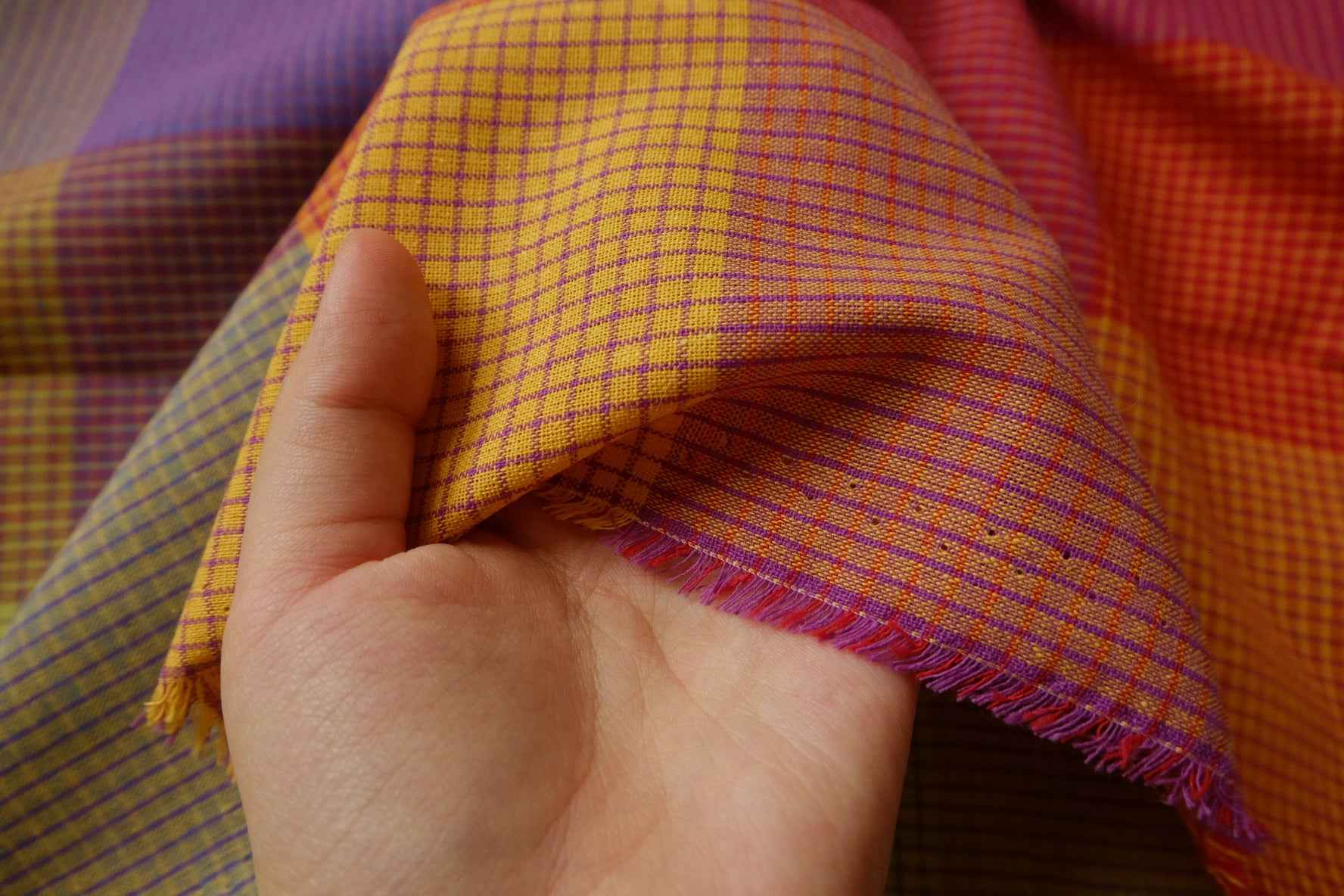 Bold Plaid Cotton Linen Blend Fabric, Structured Dress and Skirt Weight, 3.28 Yards
