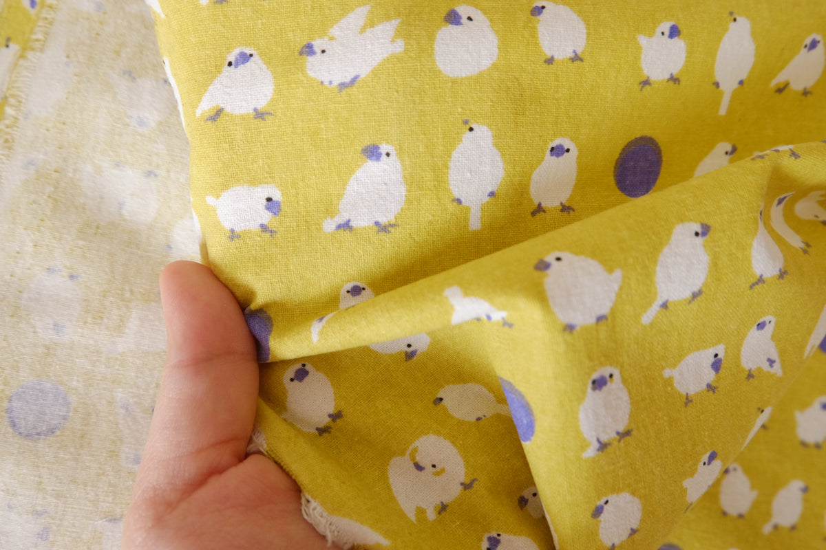 Little White Birds Yellow Cotton Linen Blend – 2.19 yd