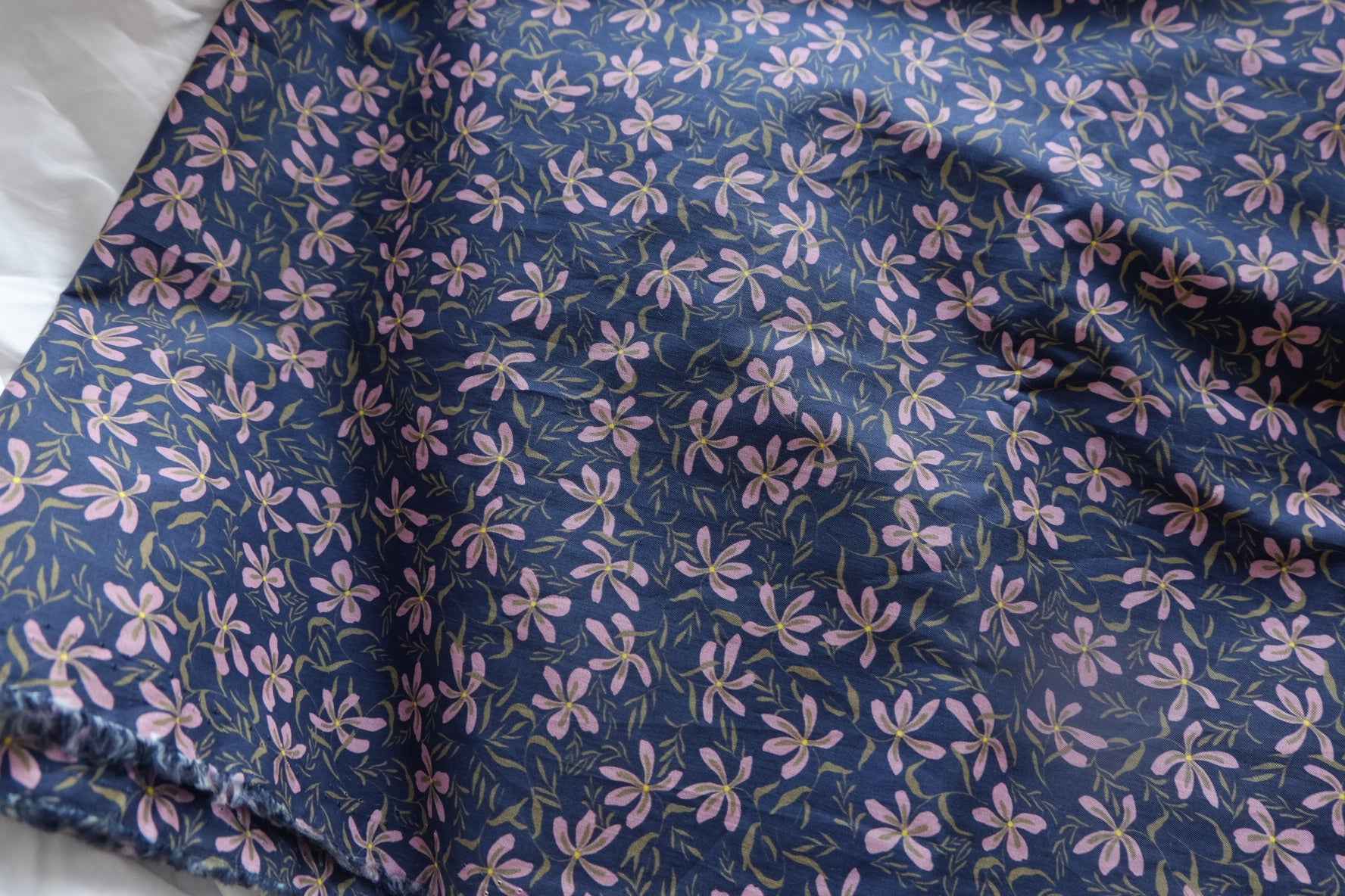 Navy Violet Floral Cotton Lawn Fabric - 3.17 yd