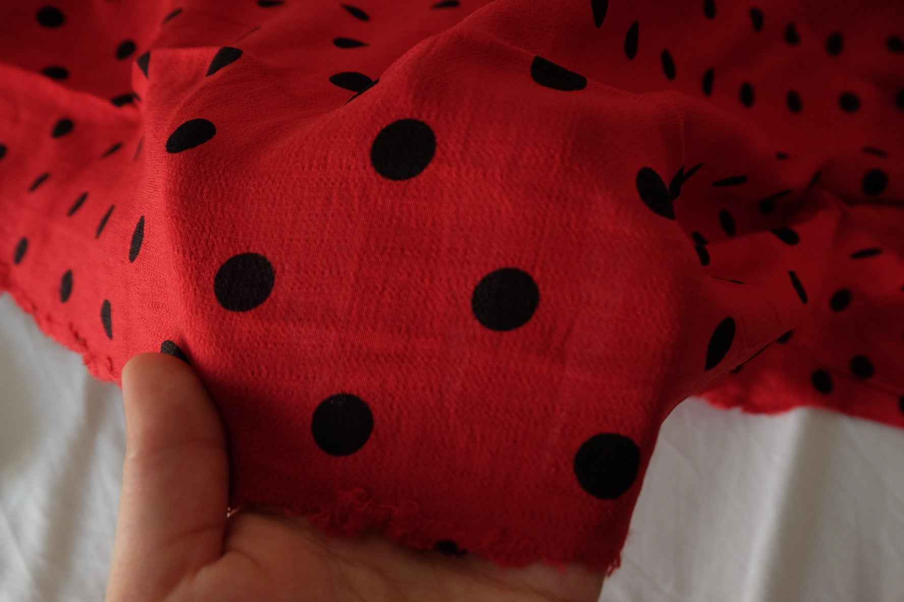 Red & Black Polka Dot Tencel Ramie Blend Fabric – 2.8 yd