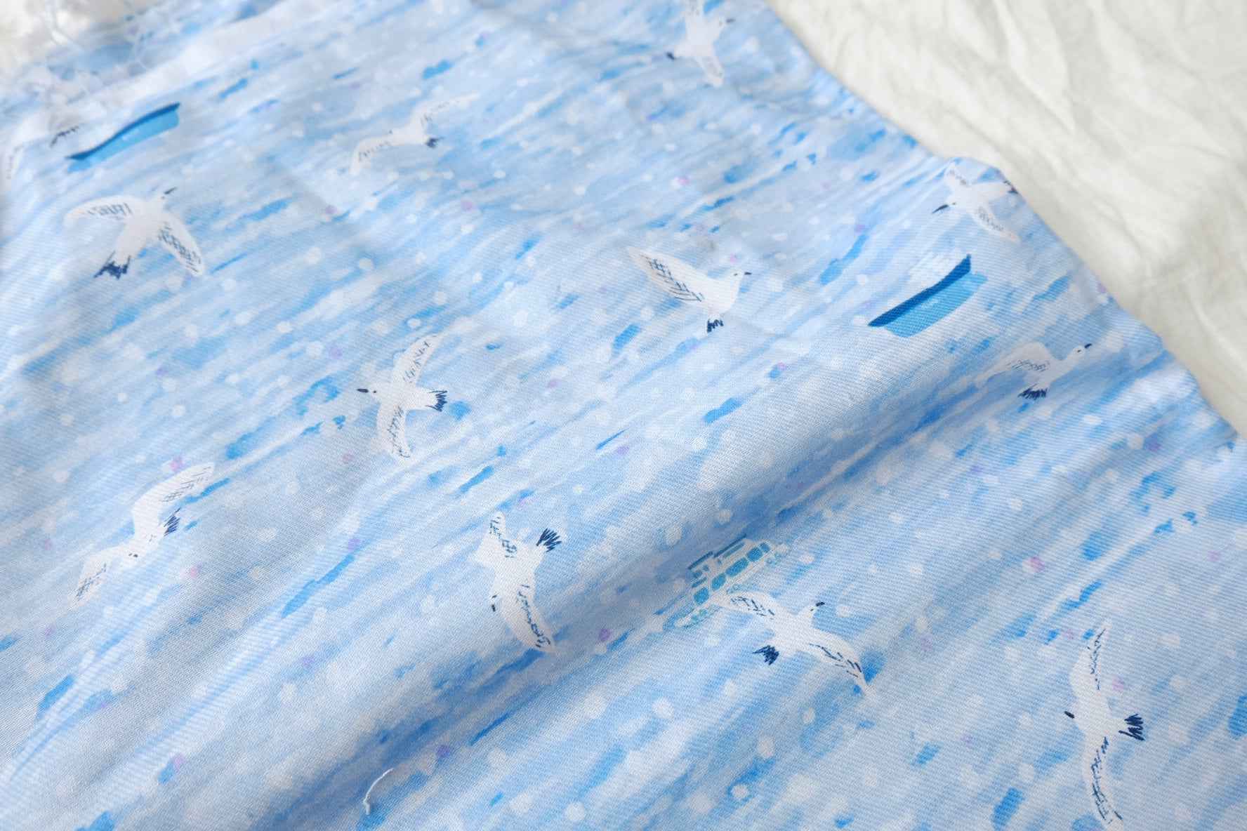 Light Blue Bird Print Soft Cotton Twill — 2.19 yd Piece