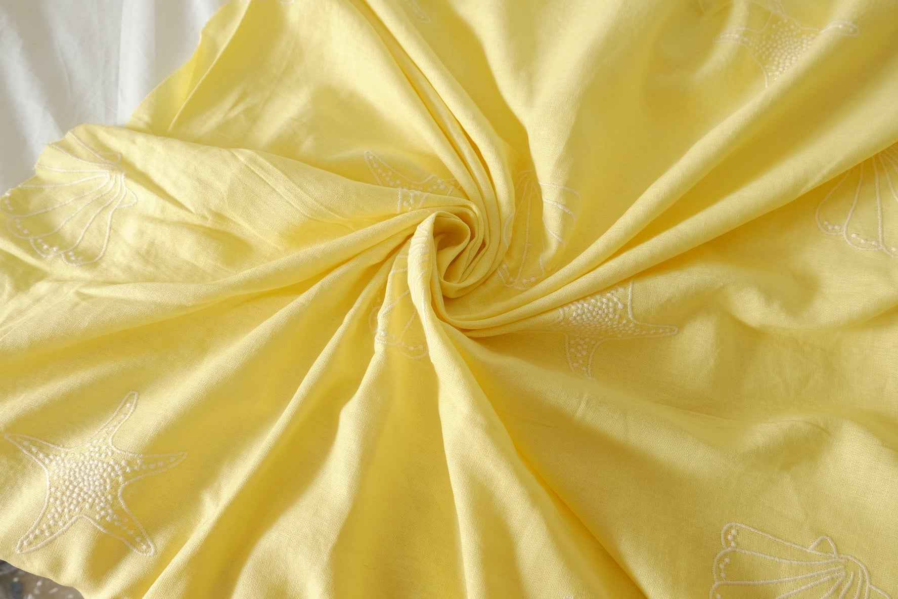 Yellow Ocean Embroidered Tencel Linen Fabric – 2.2 yd