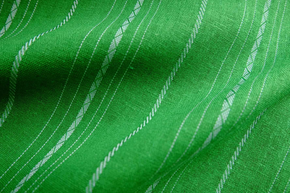 Bright Green Striped Linen Cotton Blend — 2.2 yd