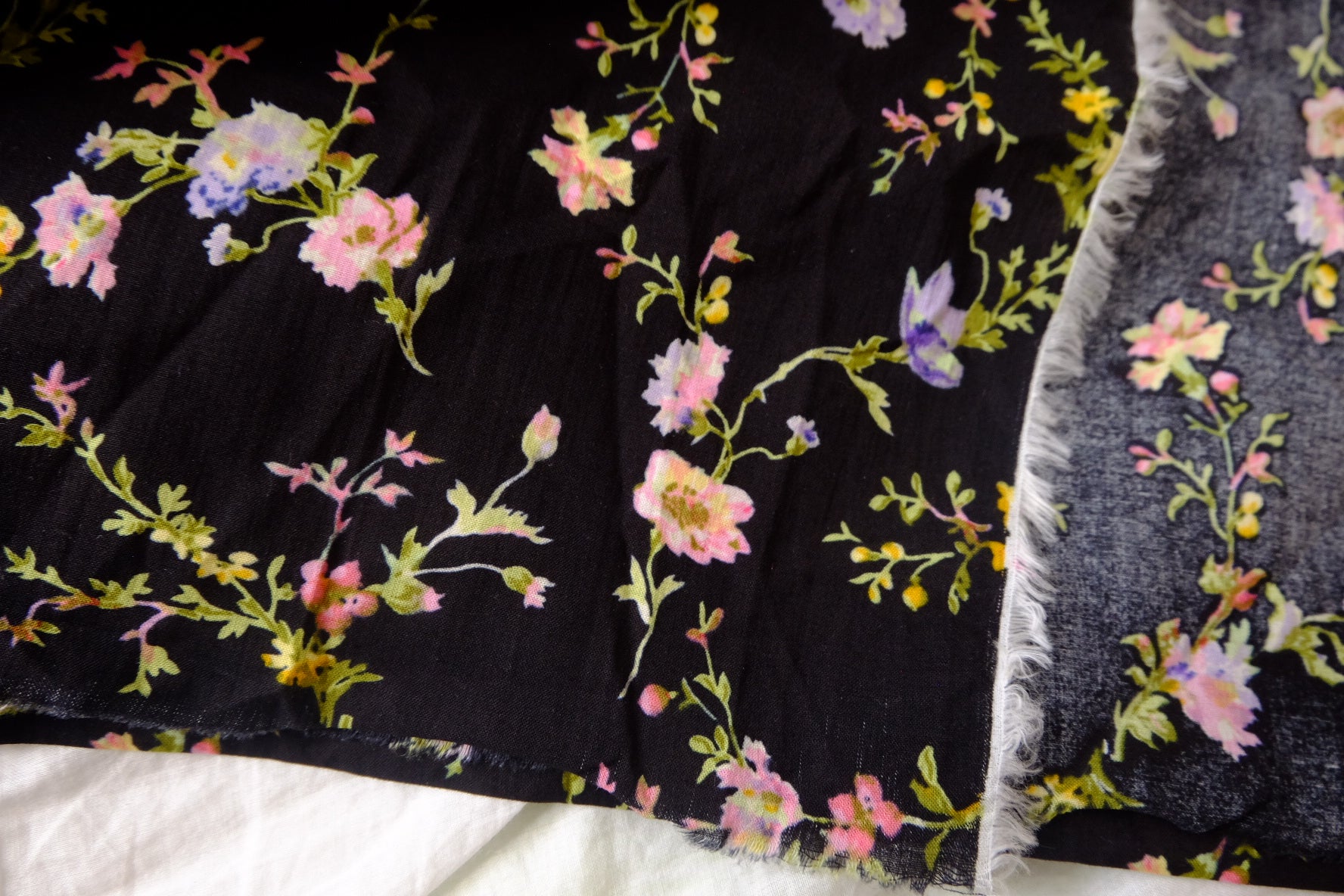 Black Ditsy Floral Lightweight Cotton Fabric - 2.19 yd