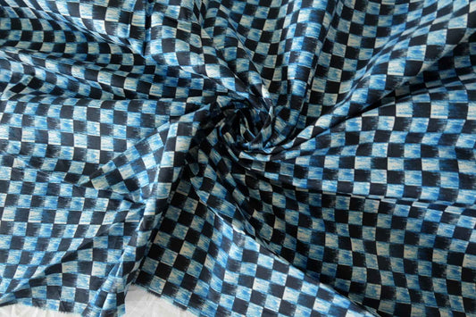 Blue Brush Checker Cotton Poplin — 3.28 yd