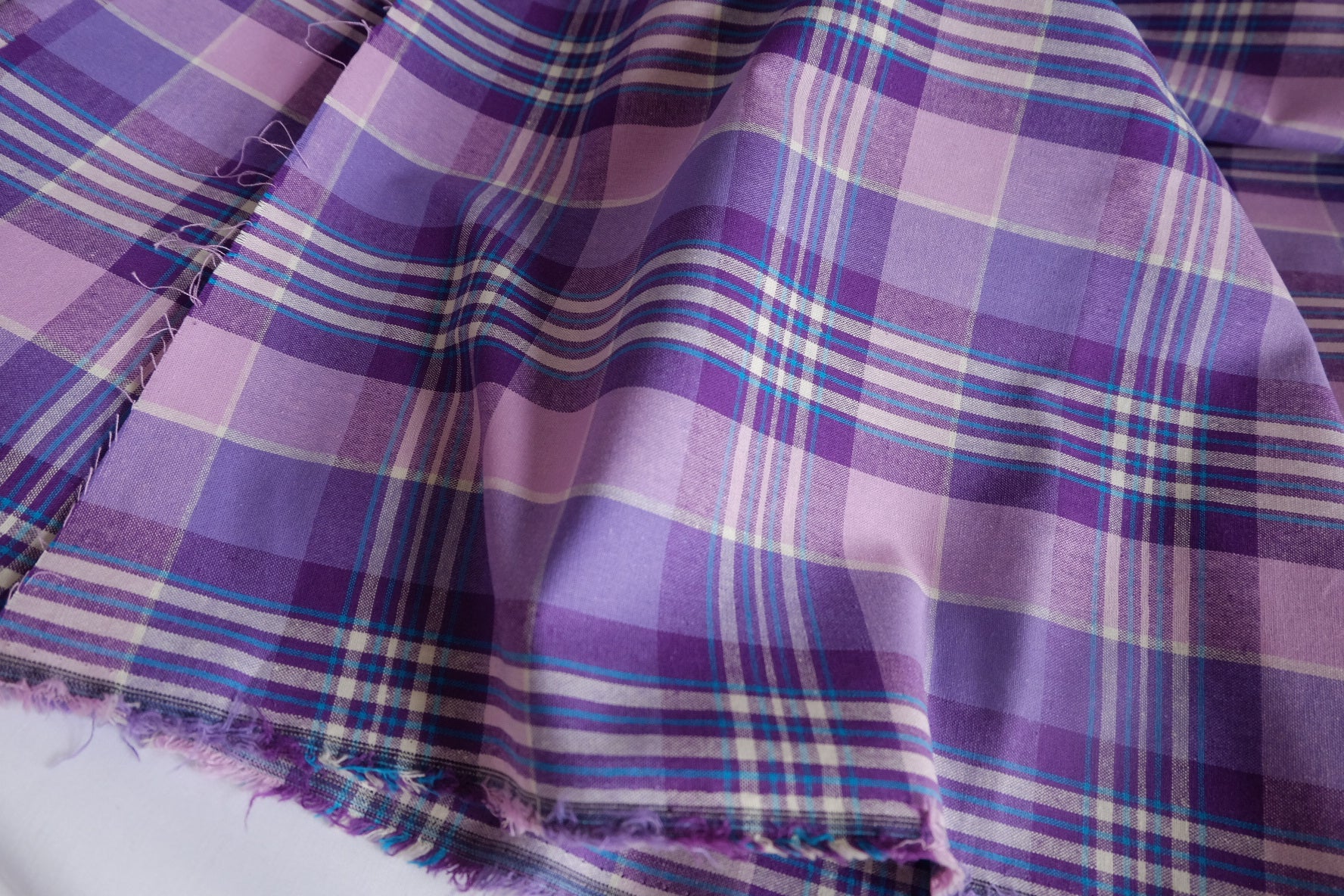 Purple Brushed Yarn-Dyed Cotton Plaid Fabric - 2.19 yd