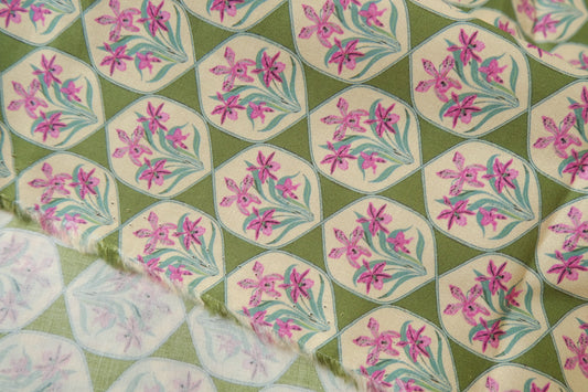Vintage Floral Tile Cotton Poplin Fabric – Crisp 60s Cotton Shirting (3.28 yards)