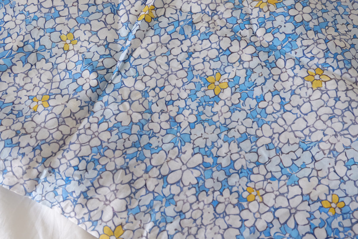 Blue Daisy Meadow – Floral Cotton Voile Fabric | 3.3 Yards
