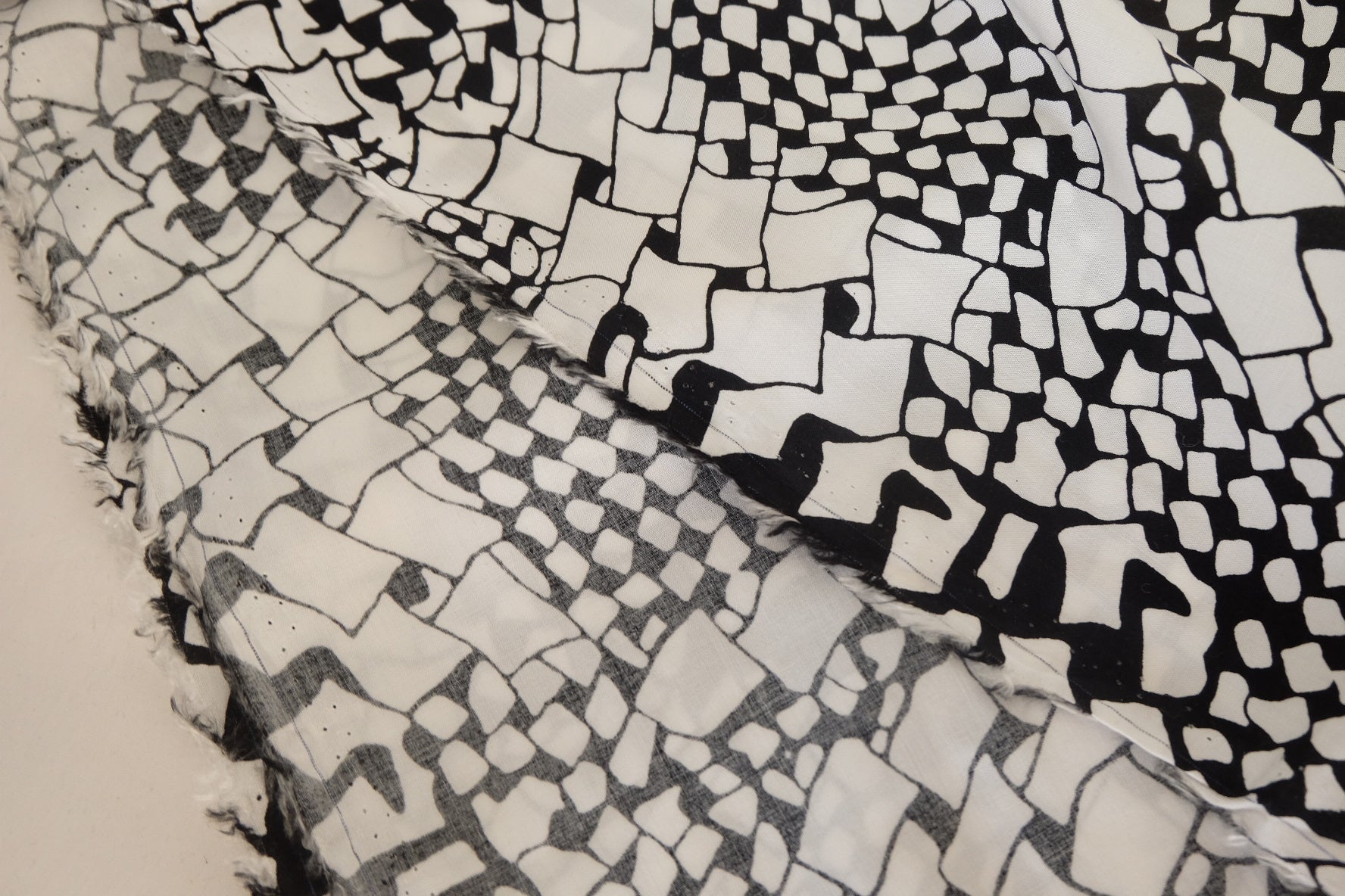 Black & White Abstract Geometric Rayon Challis Fabric – 1.6 yd