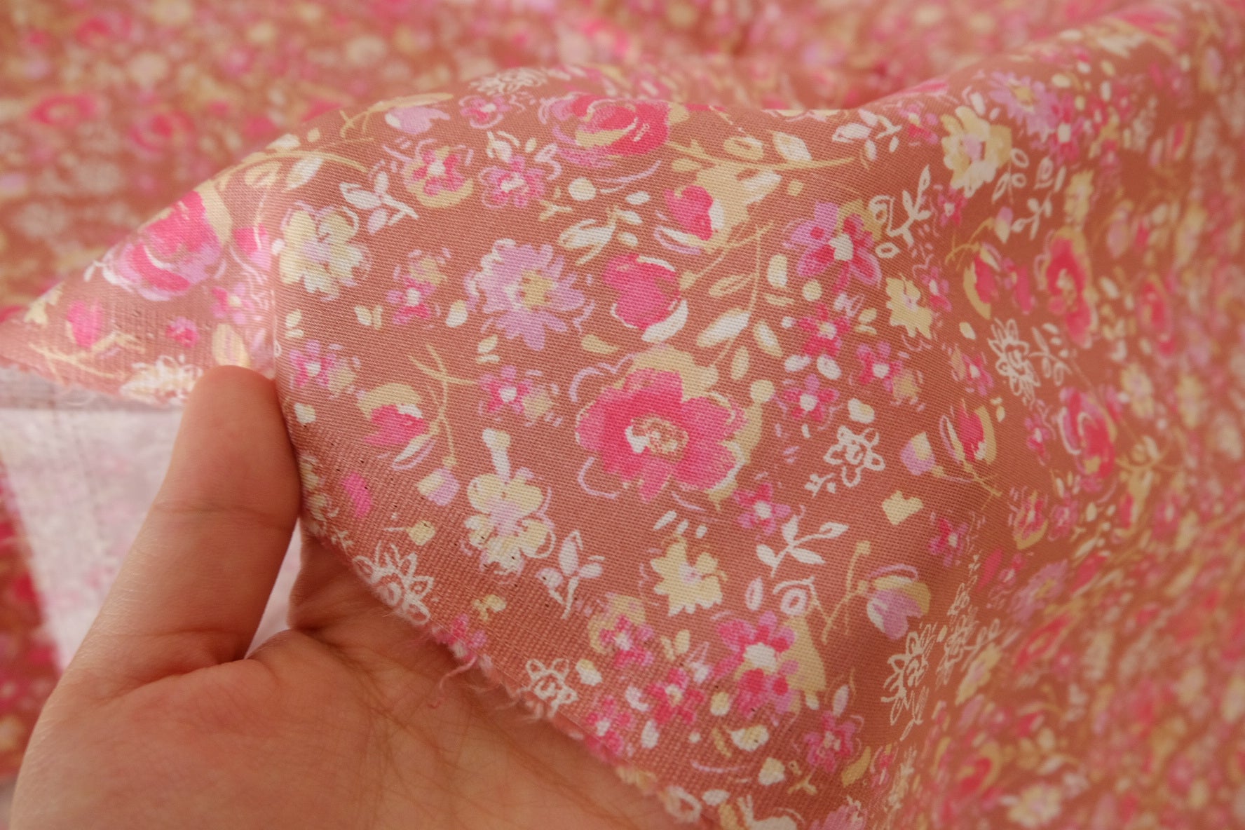 Vintage Pink Floral Cotton Twill-Look Fabric – 2.2 yd
