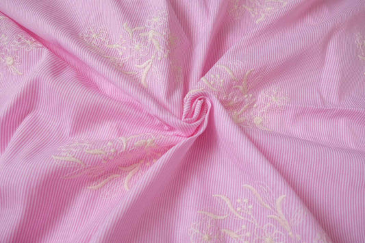 Pink Yarn-Dyed Stripe Embroidered Cotton Fabric, Fresh Shirting Weight, 3.28 Yards