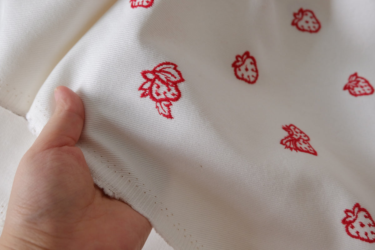 Red Strawberry Embroidered Heavy Cotton Twill – 2.2 yd