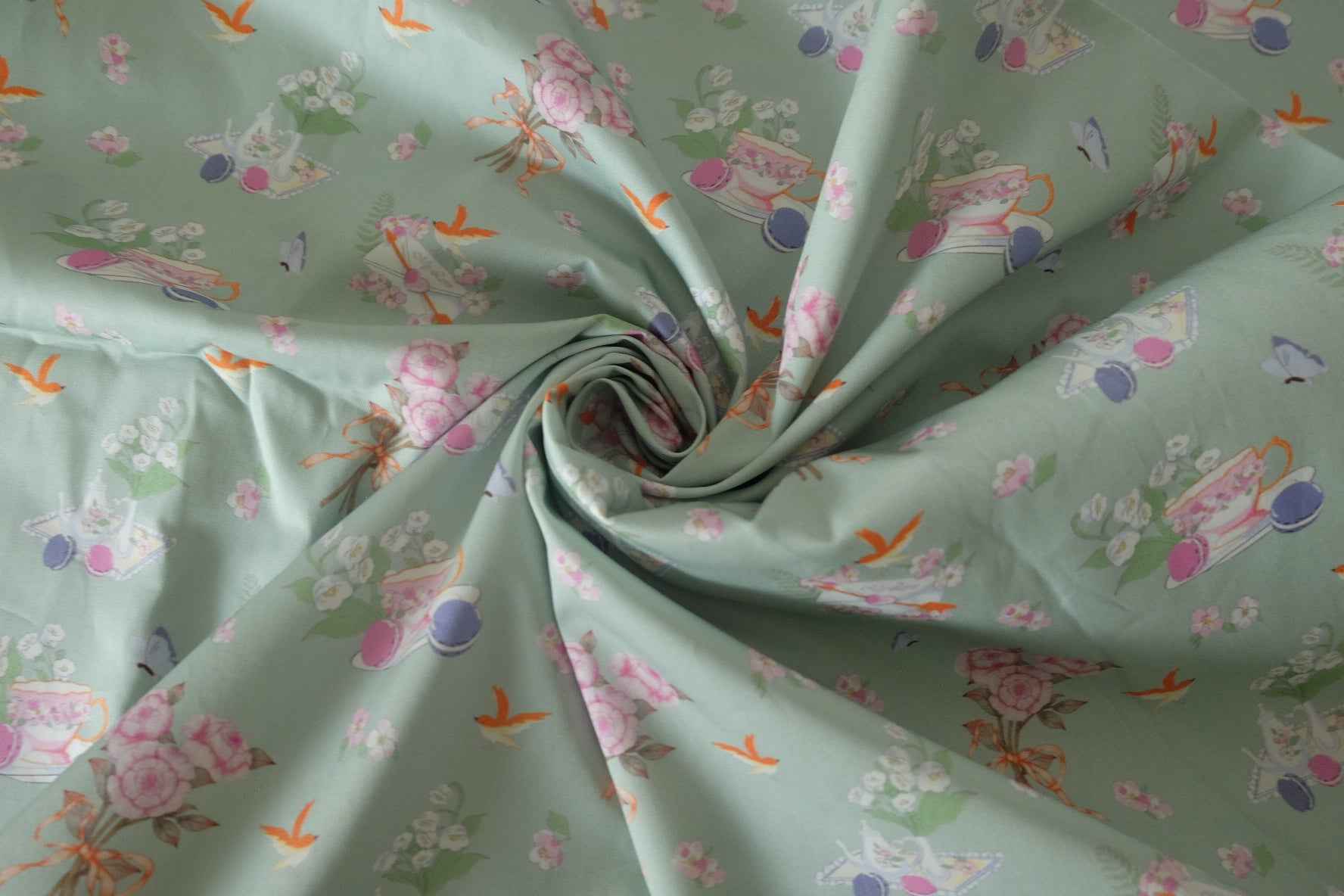 Sage Tea Time Fine Cotton Twill Fabric – 3.3 Yards