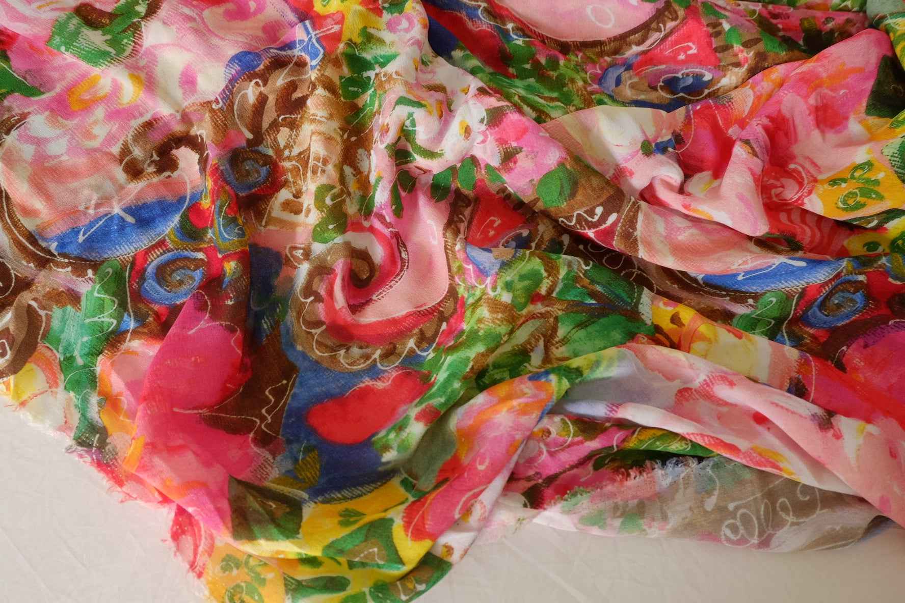 Colorful Abstract Floral Rayon Georgette Fabric – 3.3 yd