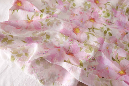 Pink Watercolor Floral Tencel Ramie Blend Fabric – 3.3 yd
