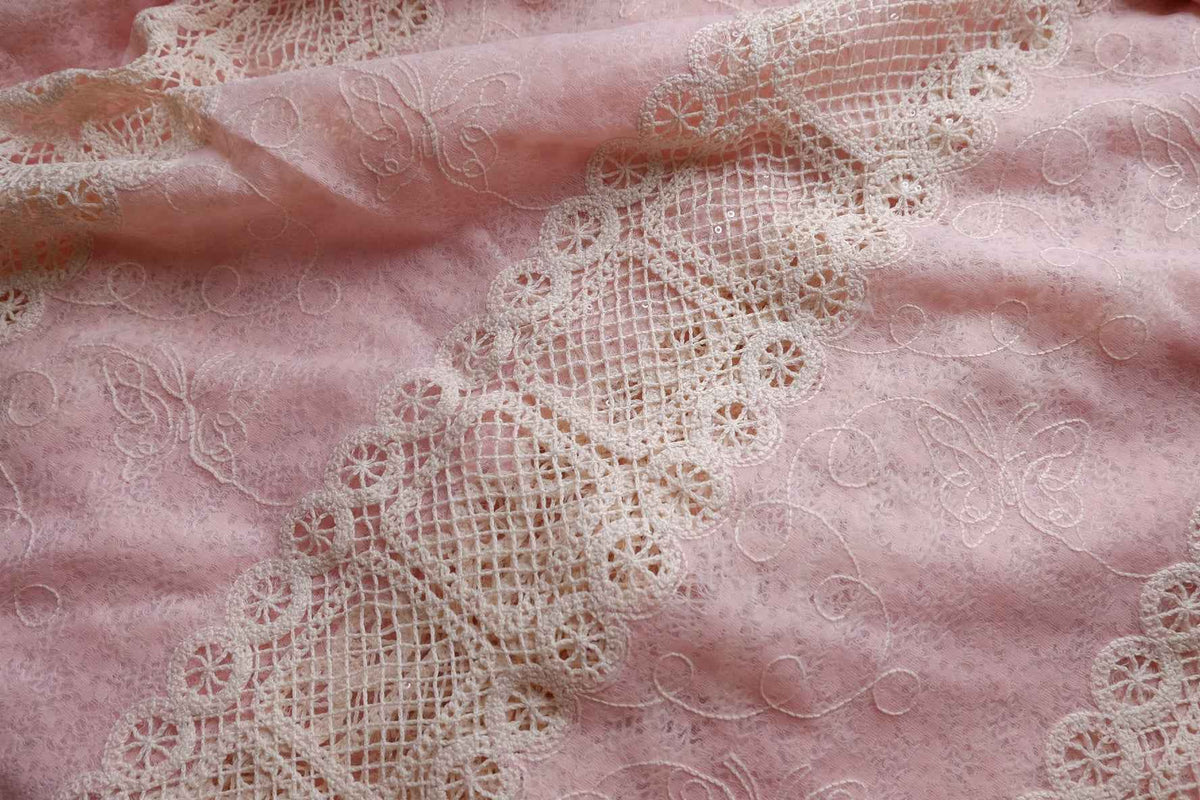 Blush Pink Sequin Embroidered Lace — 3.3 yd
