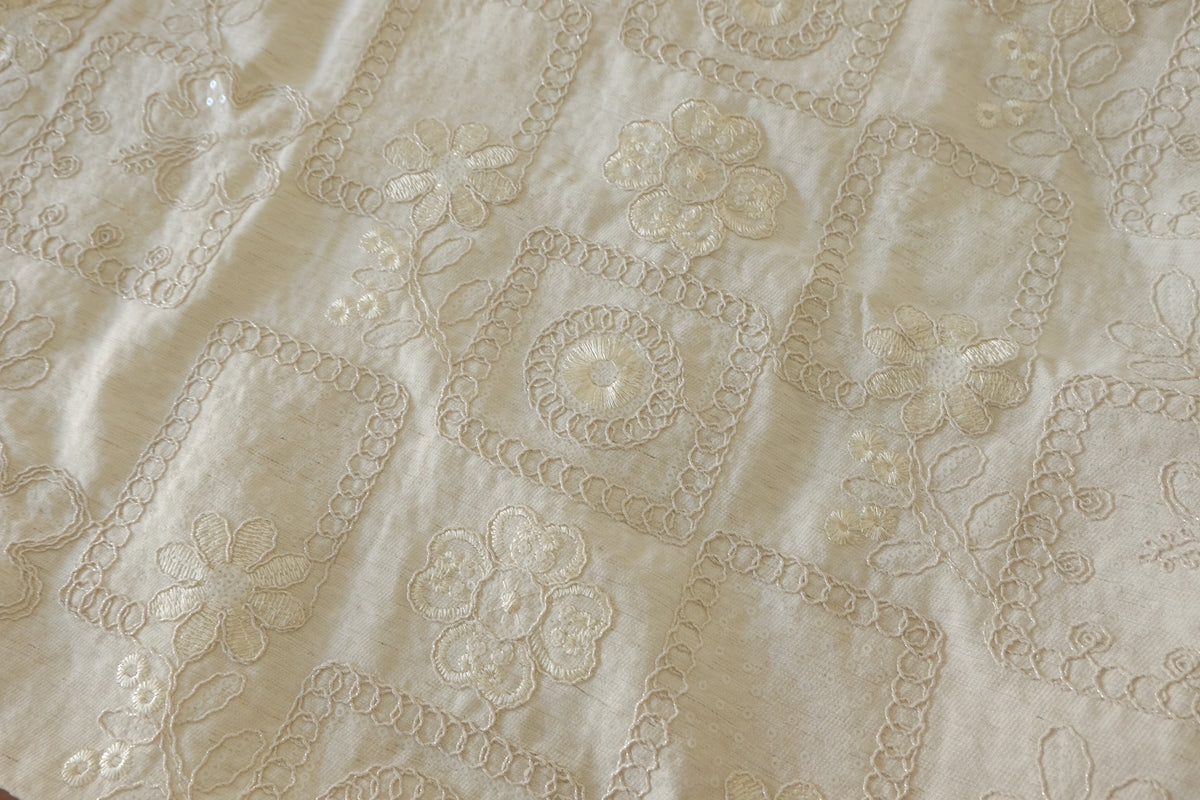 Ivory Embroidered Tencel Linen with Sequins – 2.2 yd