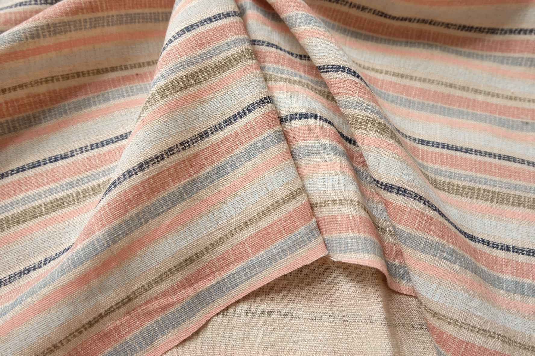 Thai Yarn-Dyed Cotton Linen Stripe Fabric, Breathable Medium Weight, 2.19 Yards