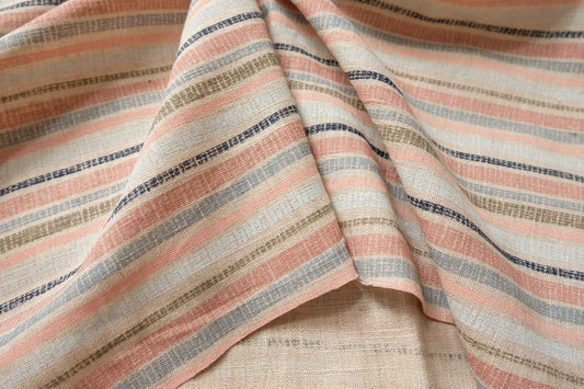 Thai Yarn-Dyed Cotton Linen Stripe Fabric, Breathable Medium Weight, 2.19 Yards