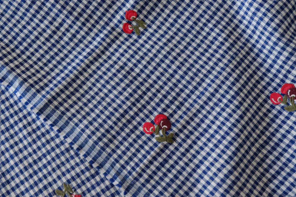 Cherry Embroidered Gingham Linen Cotton – 2.2 yd