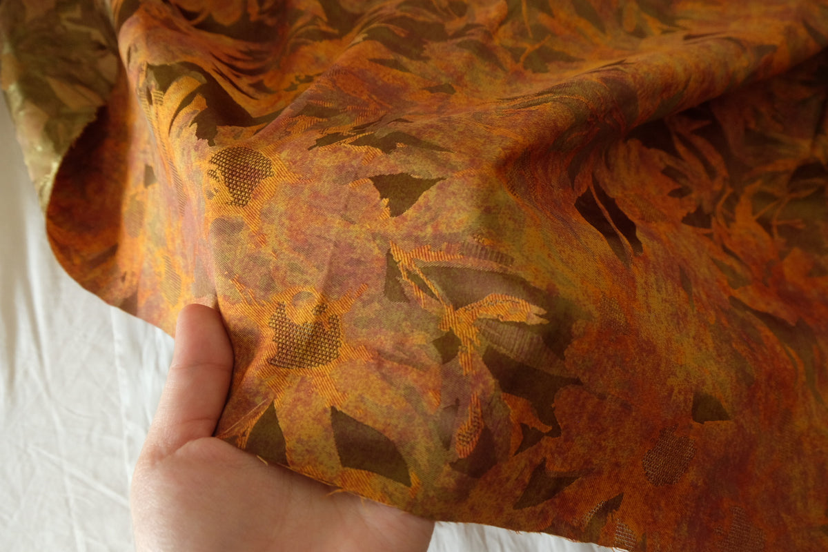 Burnt Sienna Autumn Floral Jacquard with Flocked Details – 1.6 yd