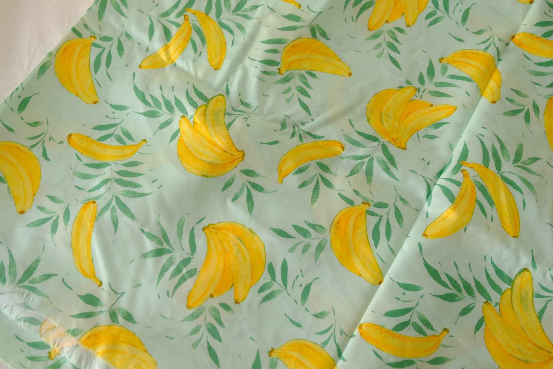Mint Banana Print Cotton Lawn Fabric – 2.2 yd