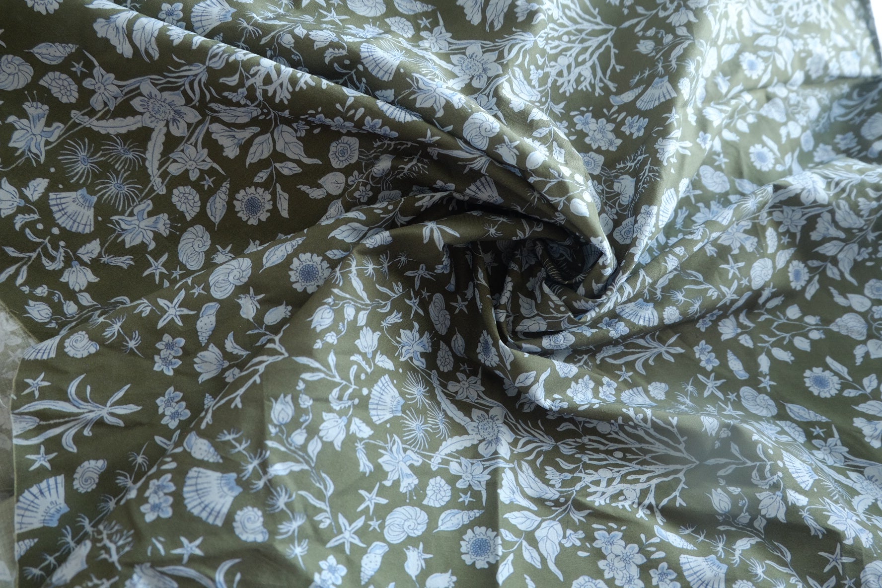 Olive Sea Garden Cotton Poplin Fabric - 4.48 yd