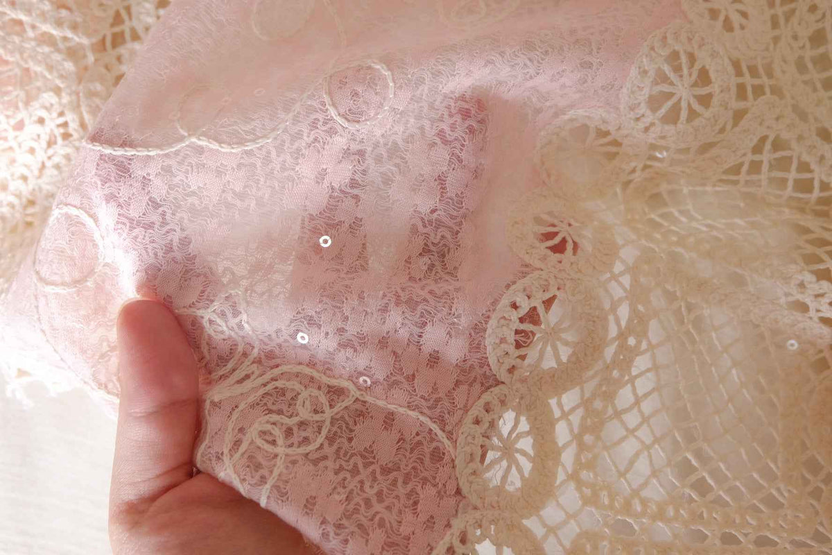 Blush Pink Sequin Embroidered Lace — 3.3 yd