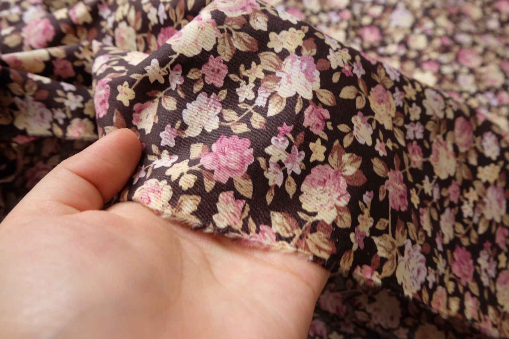 Vintage Rose Cotton Poplin Fabric, Lightweight Smooth Dress Weight, 3.28 Yards