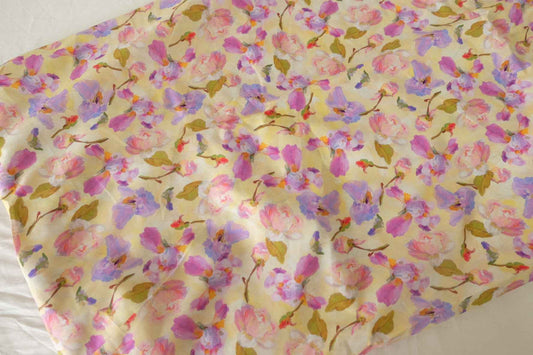 Yellow Watercolor Floral Cotton Lawn — 2.95 yd