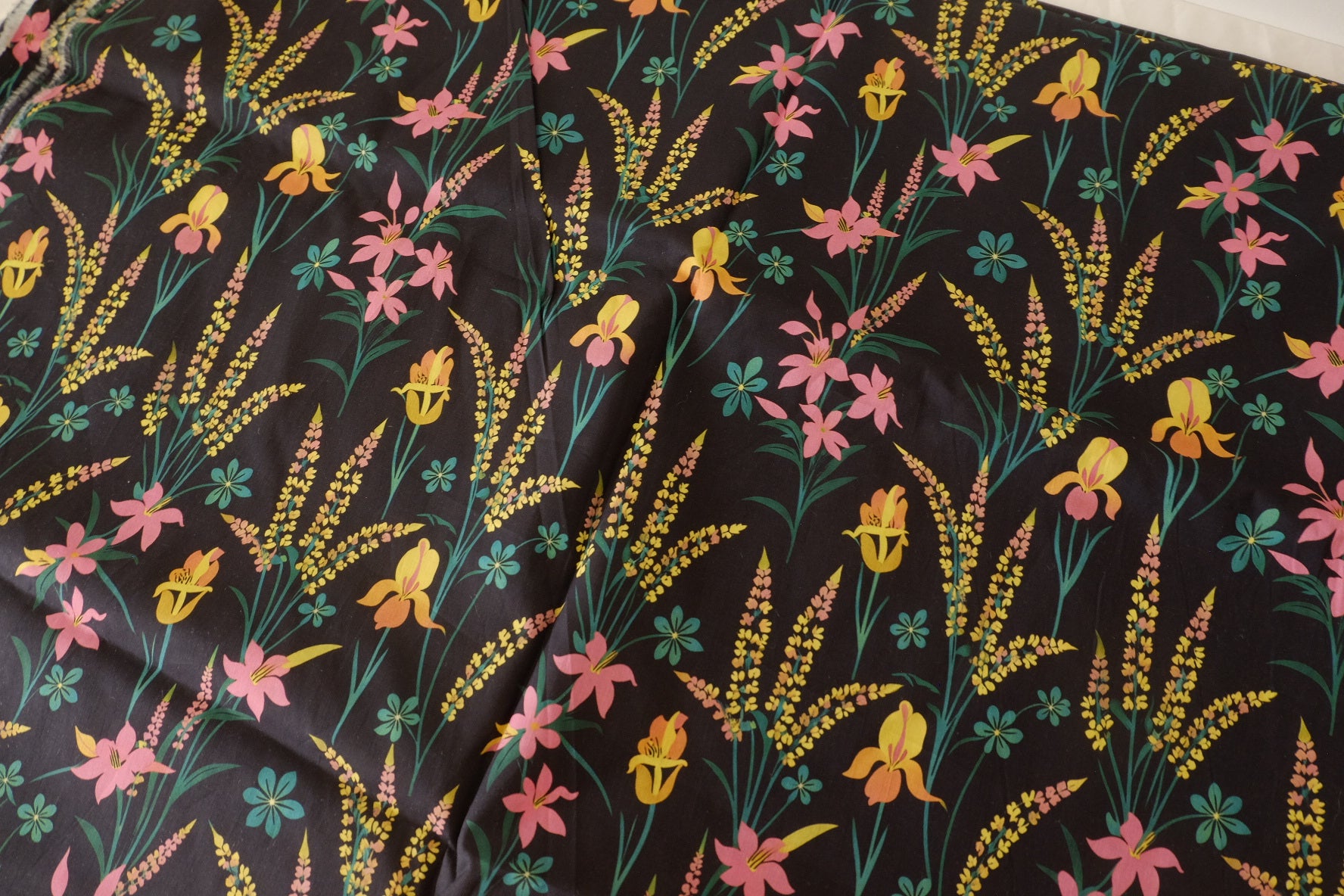 Black Floral Cotton Poplin Fabric – 2.2 yd