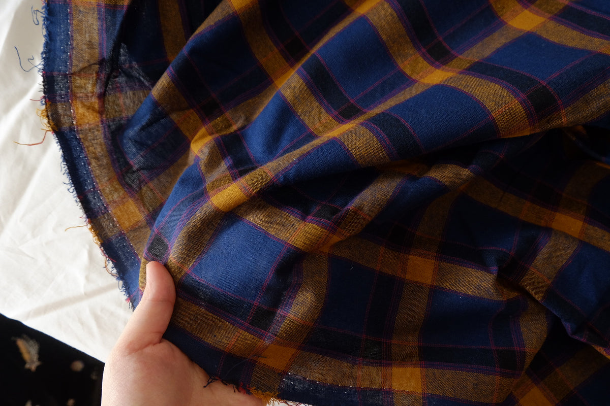 Navy & Mustard Yarn-Dyed Plaid Cotton – 3.3 yd