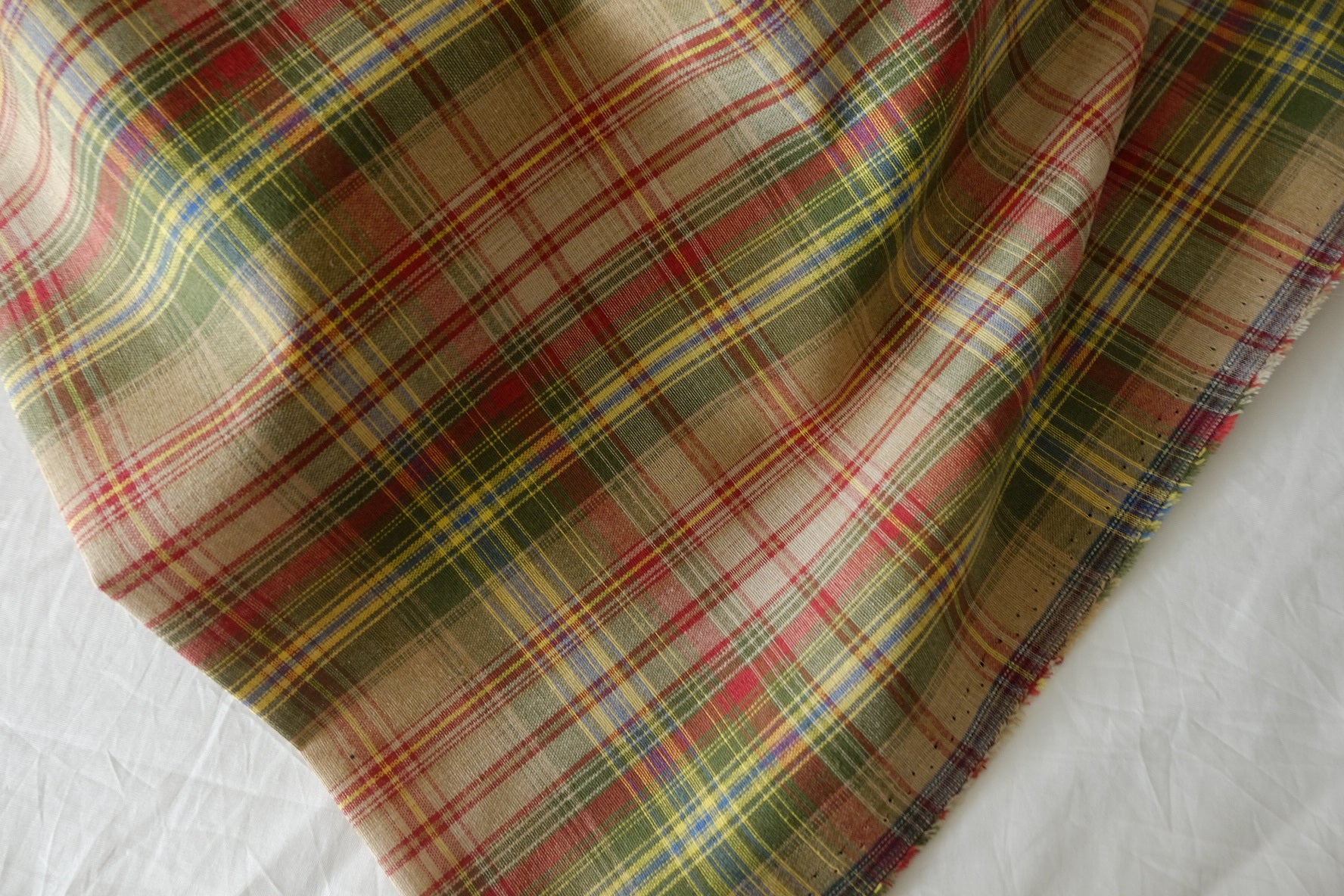 Vintage Tartan Yarn-Dyed Cotton Blend Fabric – 1.64 yd