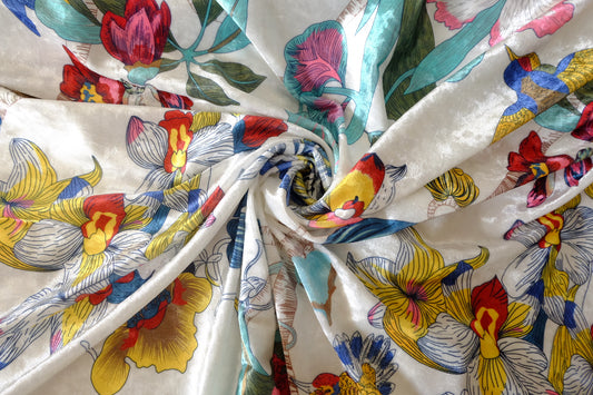 Enchanted Garden – Botanical Print Polyester Velvet Fabric – 2.19 yd