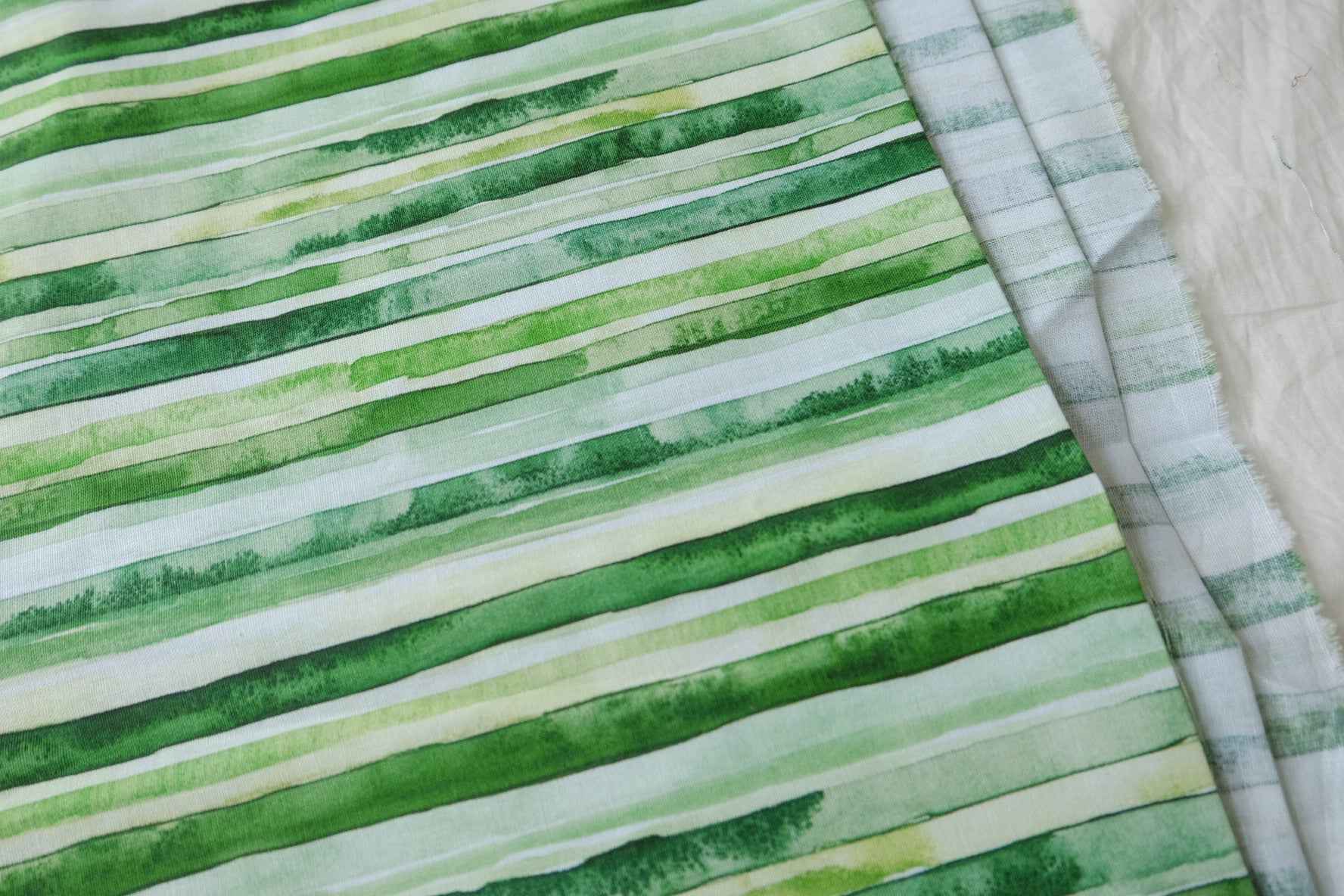 Green Watercolor Stripe Cotton Craft Fabric - 1.64 yd