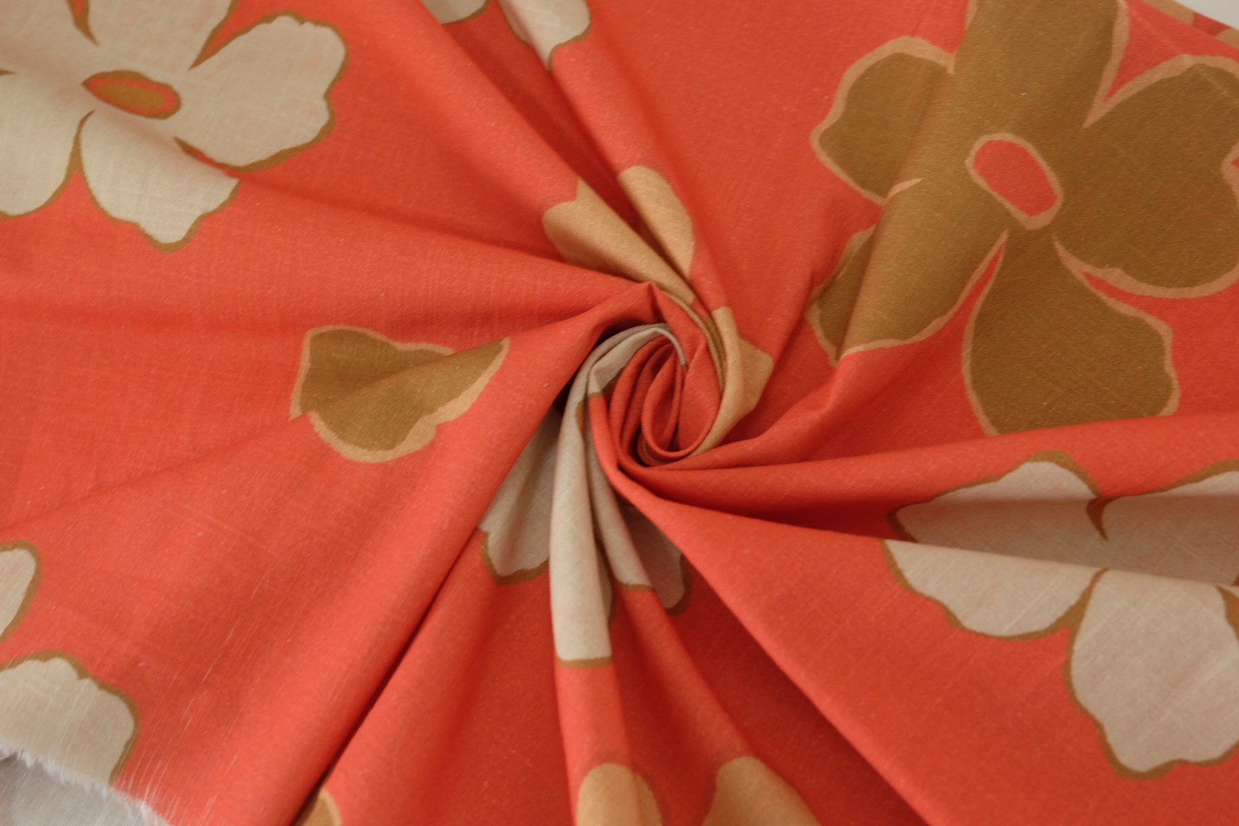 Rust Orange Floral Linen Cotton Fabric – Soft Draping Natural Blend – 2.2 yd